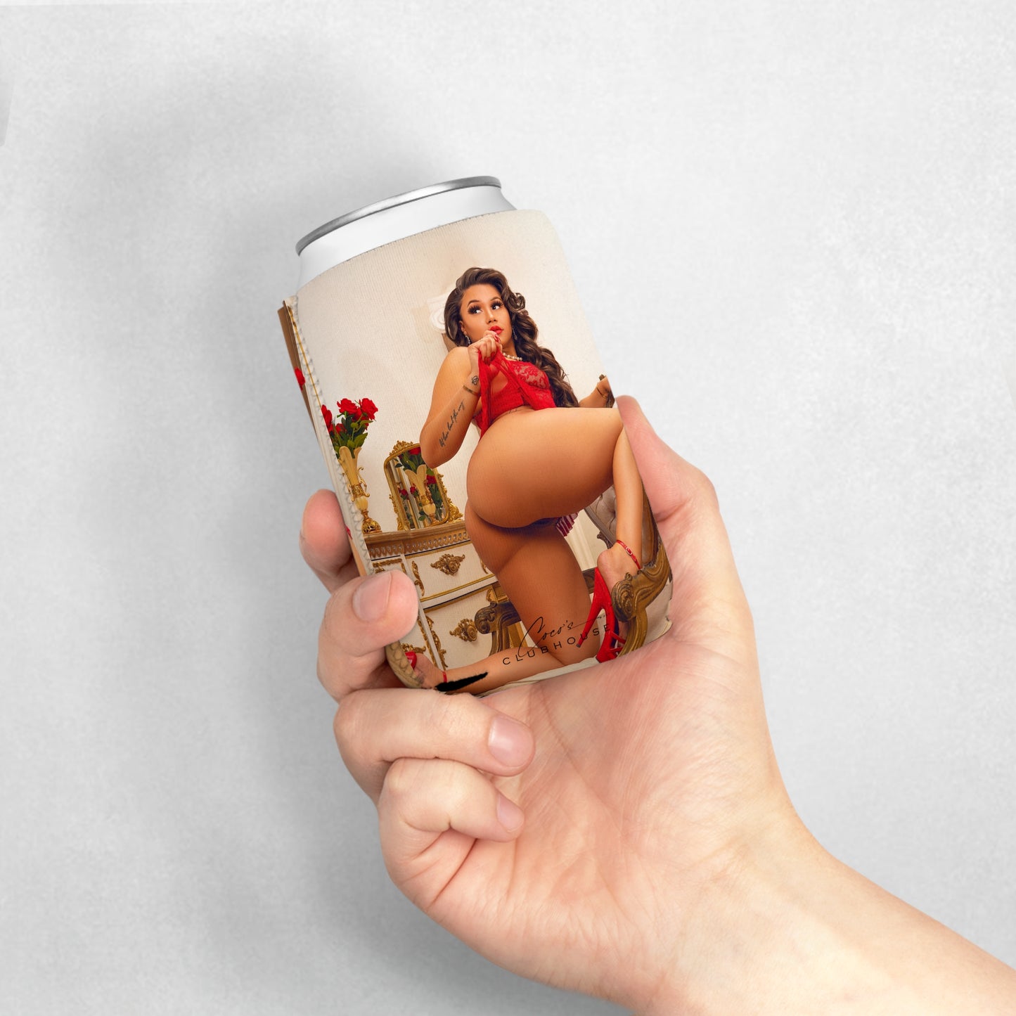 Tesha Nic Spoil Me Red Can Cooler Sleeve